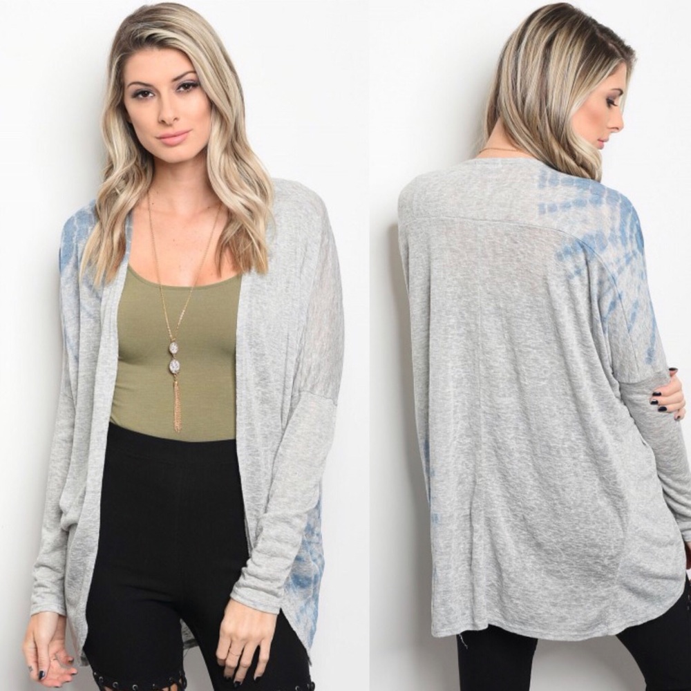GRAY BLUE TIE DYE CARDIGAN
